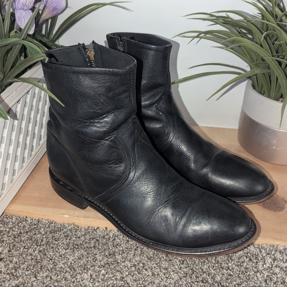 Double H WESTERN 3501 Mens Size 8.5D Steel Zipper Side Black Leather Ankle Boots